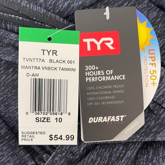 TYR DuraFast Elite Mantra V-Neck Tankini Swim Top - Black Size 10 - $55 - Picture 5 of 6